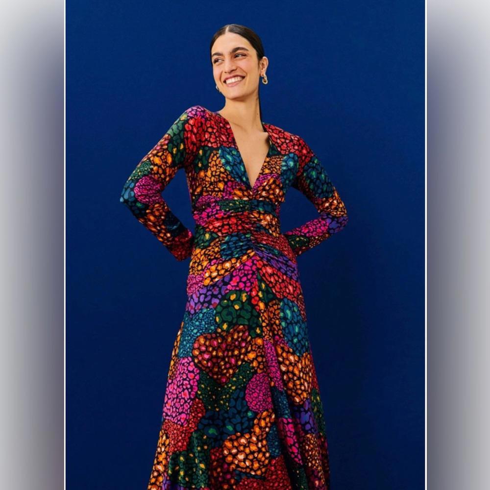 FARM Rio Rainbow Hearts Lenzing Ecovero Viscose Midi Dress NWT size Small - Picture 2 of 7